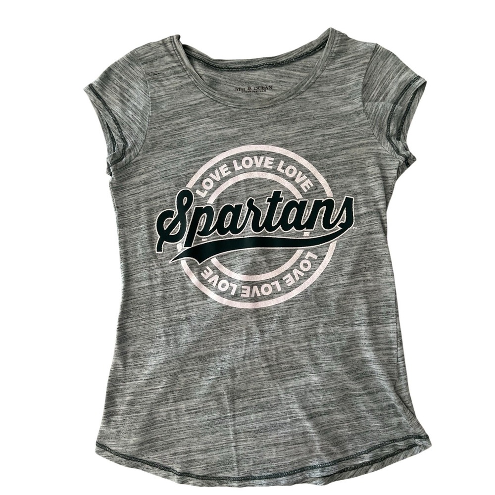 5th & Ocean‎ Girls 10 Spartans Love Love Love Glitter Graphic T-Shirt Gray Kids